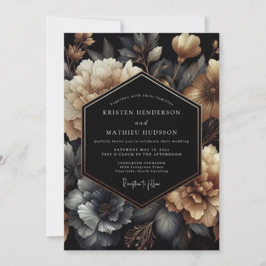 Invitation Mariage Charbon Or Clair-obscur (Devant)