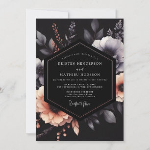 Invitation Mariage Charbon & Pêche Fleurie Ombreuse