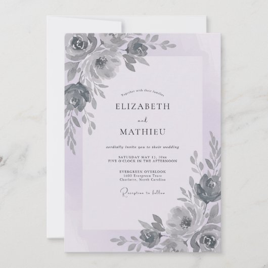 Invitation Mariage Charbon Pétale de Lilas (Devant)