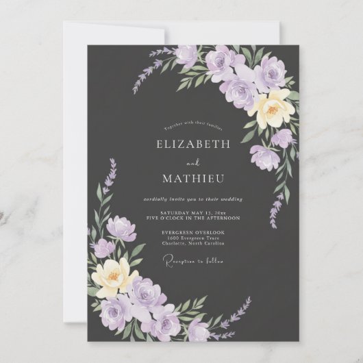 Invitation Mariage Charbon Pétale de Lilas (Devant)