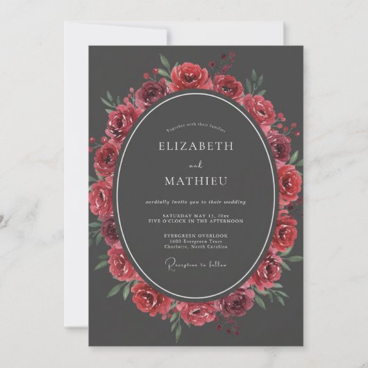 Invitation Mariage Charbon Romantique Rose (Devant)