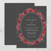 Invitation Mariage Charbon Romantique Rose (Devant / Derrière)