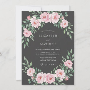 Invitation Mariage Charbon Rose Feuillu