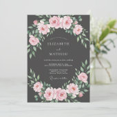 Invitation Mariage Charbon Rose Feuillu (Debout devant)