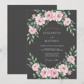 Invitation Mariage Charbon Rose Feuillu (Devant / Derrière)