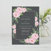 Invitation Mariage Charbon Rose Pâle Feuillu (Debout devant)