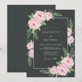 Invitation Mariage Charbon Rose Pâle Feuillu (Devant / Derrière)