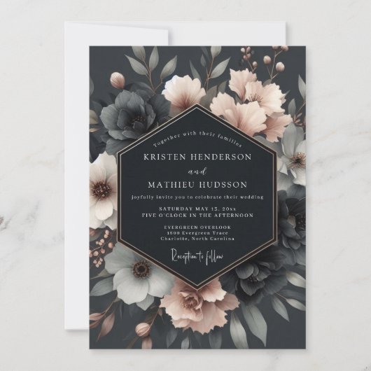 Invitation Mariage Charbon Rouge Clair Bloom Vespérale (Devant)