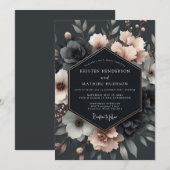Invitation Mariage Charbon Rouge Clair Bloom Vespérale (Devant / Derrière)
