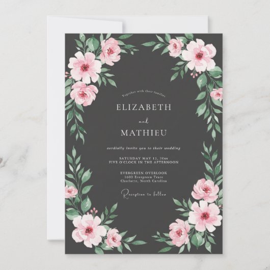 Invitation Mariage Charbon Rouge Pétales (Devant)