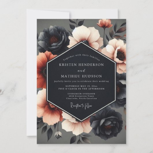 Invitation Mariage Charbon & Russet Dramatic Bloom (Devant)