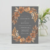 Invitation Mariage Charbon Terre Cuite Fleur (Debout devant)