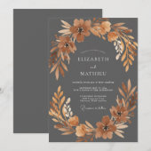 Invitation Mariage Charbon Terre Cuite Fleur (Devant / Derrière)