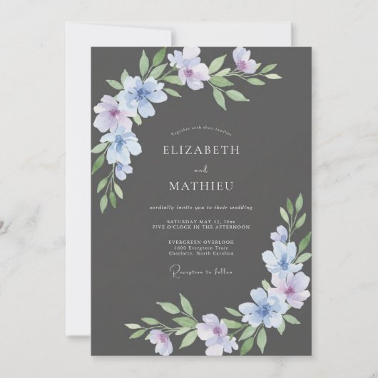 Invitation Mariage Charbon Violet Pétales (Devant)