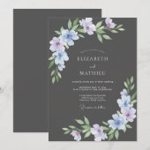 Invitation Mariage Charbon Violet Pétales (Devant / Derrière)