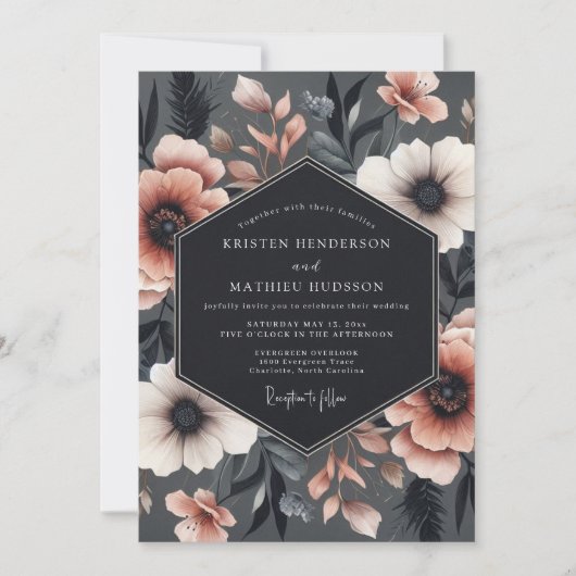 Invitation Mariage Charcoal Blush Somber Flora (Devant)
