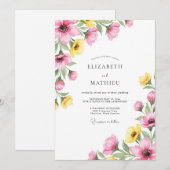 Invitation Mariage Charmant de Printemps Rose Jaune (Devant / Derrière)