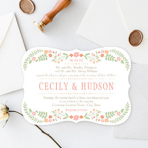 Invitation Mariage Charmant Guirlande Florale Rose Corail
