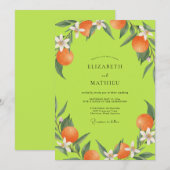 Invitation Mariage Chartreuse Citron Orange Eucalyptus (Devant / Derrière)