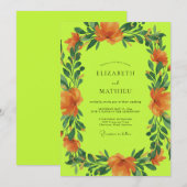 Invitation Mariage Chartreuse et Pavot Orange (Devant / Derrière)