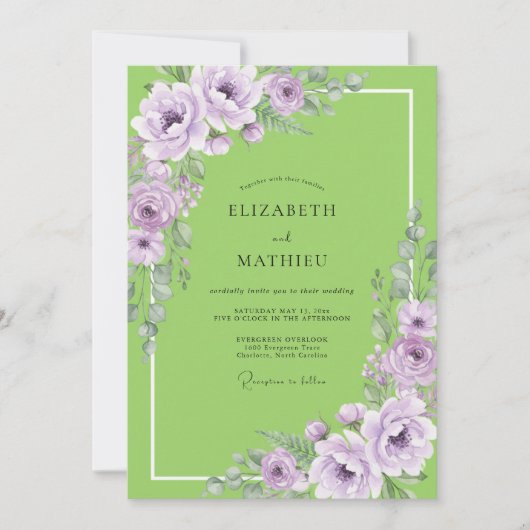 Invitation Mariage Chartreuse Lavande Ranunculus Eucalyptus (Devant)