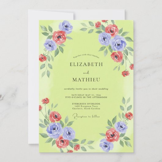 Invitation Mariage Chartreuse Pervenche Poppy (Devant)