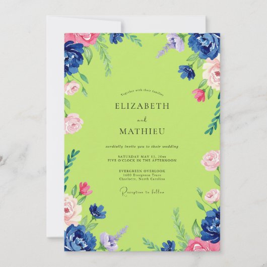 Invitation Mariage Chartreuse Rose Peony (Devant)