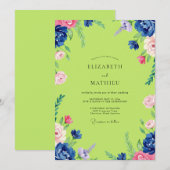 Invitation Mariage Chartreuse Rose Peony (Devant / Derrière)