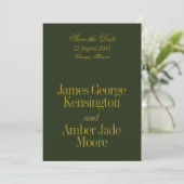 Invitation Mariage Chartreuse Vert Olive de Style Éditorial (Debout devant)