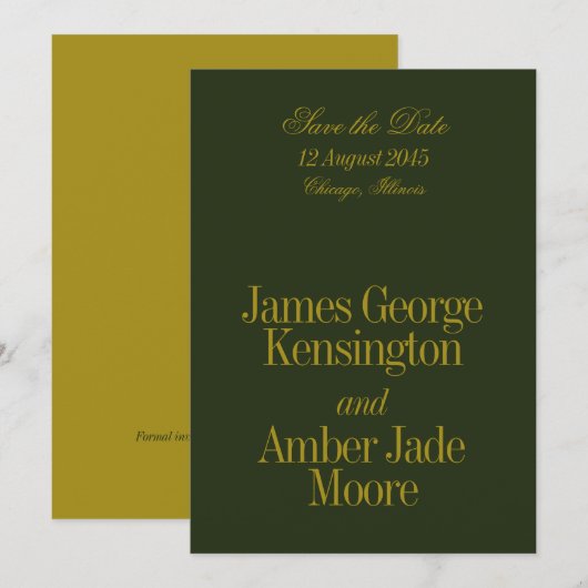 Invitation Mariage Chartreuse Vert Olive de Style Éditorial (Devant / Derrière)