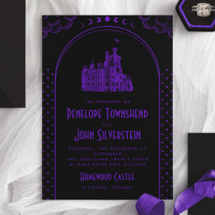 Invitation Mariage Château Art Déco Gothique Violet Noir