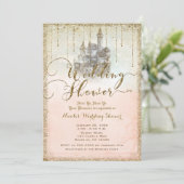 Invitation Mariage Château de Conte de Fées Pailleté Or (Debout devant)