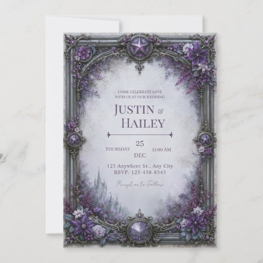 Invitation Mariage Château Gothique Violet (Devant)