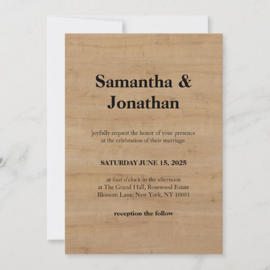 Invitation Mariage chêne classique grain de bois clair (Devant)