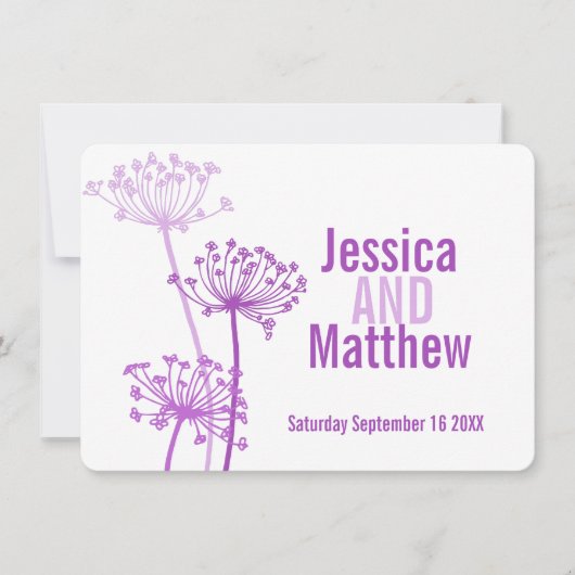 Invitation mariage Chervil moderne fleur violet ro (Devant)
