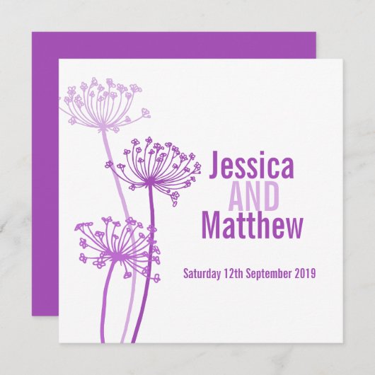 Invitation mariage Chervil moderne fleur violet ro (Devant / Derrière)