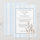 Invitation Mariage Chevaux Blancs Bleu Bébé Rayures (Devant / Derrière)
