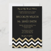 Invitation Mariage Chevron élégant invite Black Gold White (Devant)