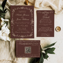 Mariage Chic Ancien Argenté Fleur Floral Brun Choc