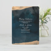 Invitation Mariage chic aquarelle moderne bleu et corail pêch (Debout devant)