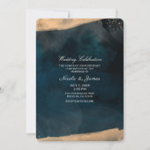 Invitation Mariage chic aquarelle moderne bleu et corail pêch (Devant)