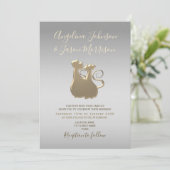 Invitation Mariage chic argent et or (Debout devant)