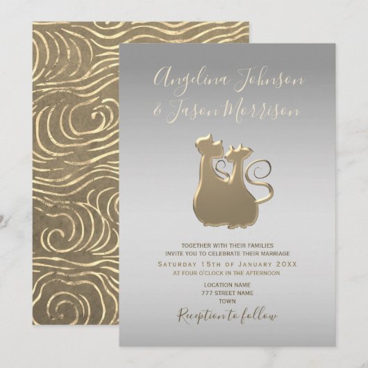 Invitation Mariage chic argent et or (Devant / Derrière)
