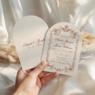 Invitation Mariage Chic Arqué Orange Brûlé Vintage de Vieux A