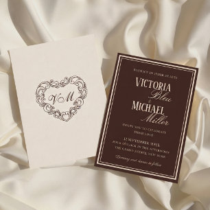 Invitation Mariage Chic au Chocolat Brun Ancien