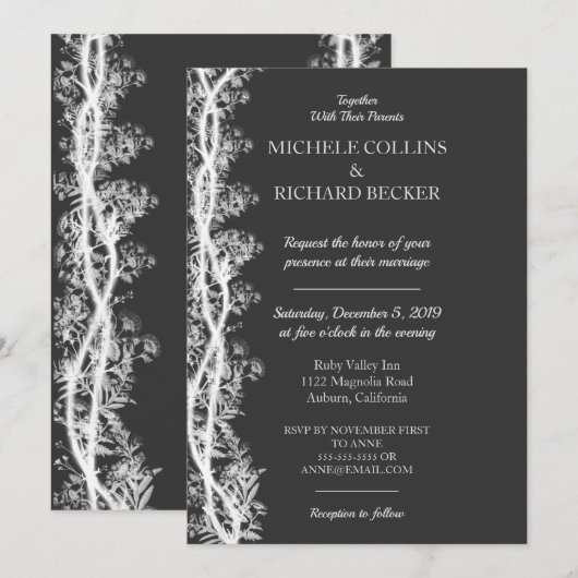 Invitation Mariage Chic avec Bordure Botanique Blanche (Devant / Derrière)