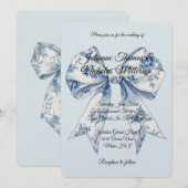 Invitation Mariage Chic Blanc Bleu Clair Ruban (Devant / Derrière)