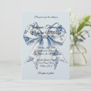 Invitation Mariage Chic Blanc Bleu Clair Ruban