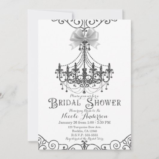 Invitation Mariage Chic Blanc et Argent Bow Shower (Devant)