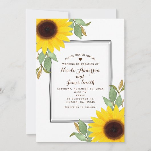Invitation Mariage Chic Blanc Tournesols Fête de Mariage (Devant)